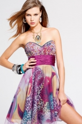 Homecoming dress short strapless print party Tulle 6810 Faviana